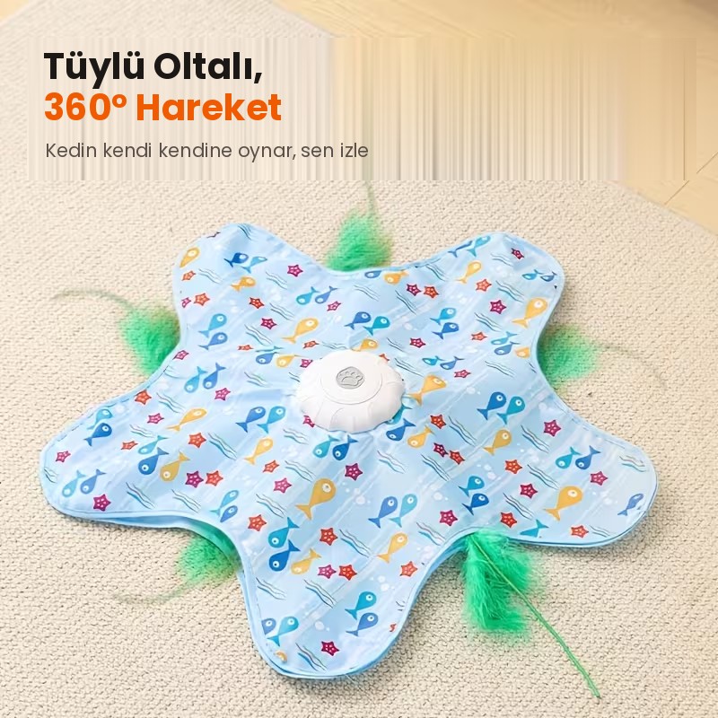 Otomatik kedi oyun matı, tüylü oltalı